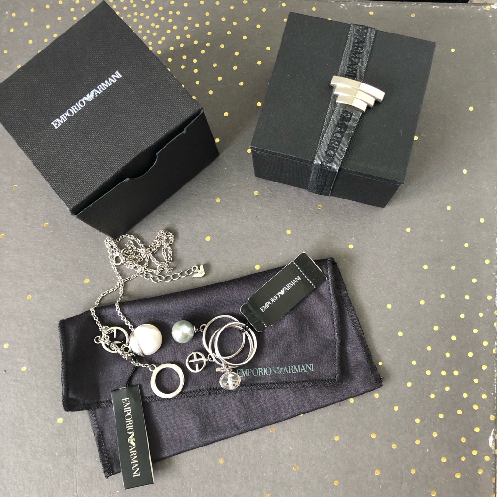 Emporio Armani Logo & 3 Charm Ring And Necklace Set